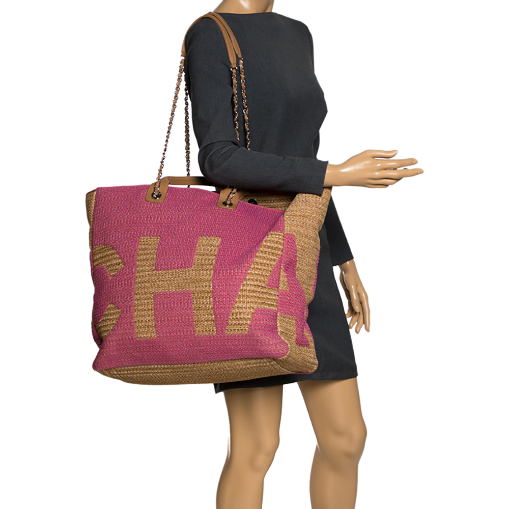 

Chanel Brown/Pink Raffia Large Shopper Bag