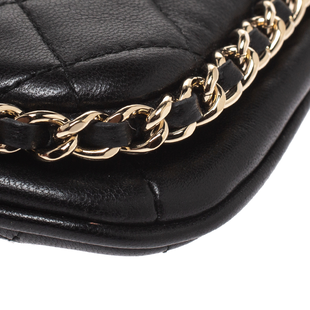 Chanel Black Quilted Leather Phone Holder Crossbody Bag