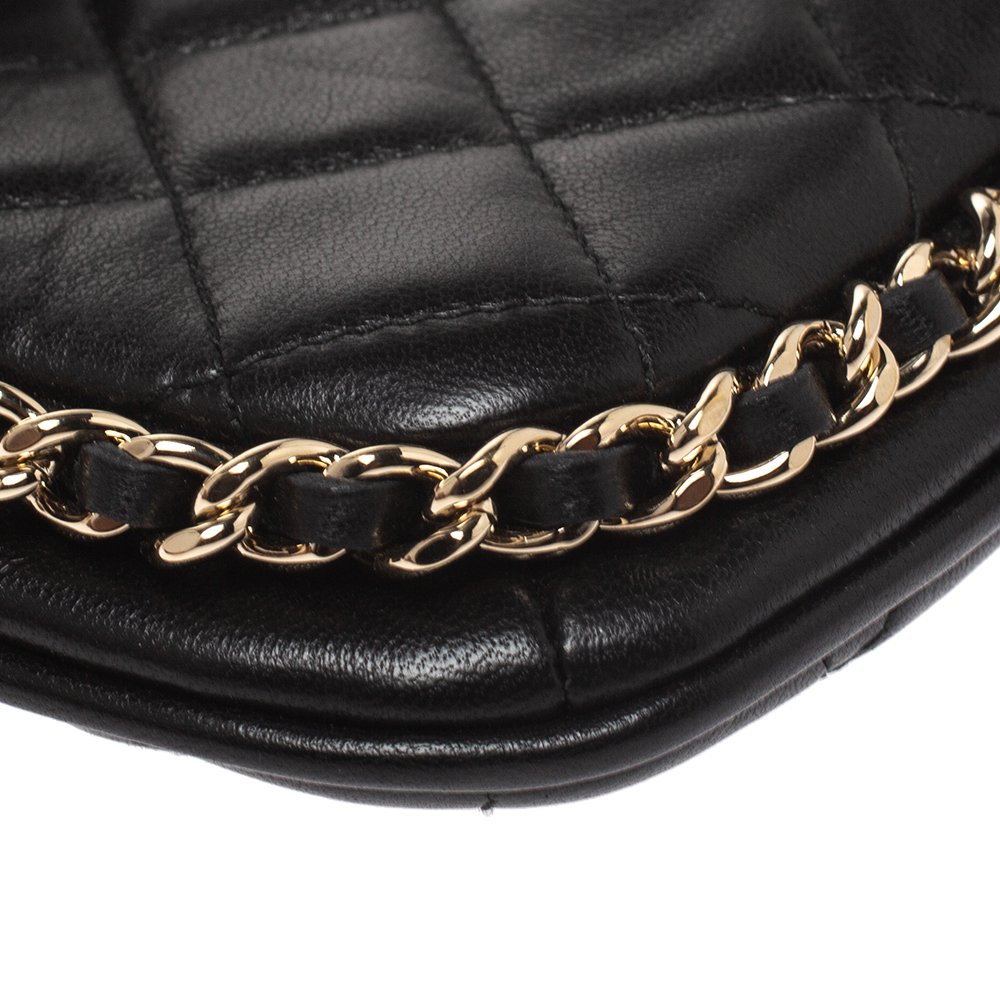 Chanel Black Quilted Leather Phone Holder Crossbody Bag