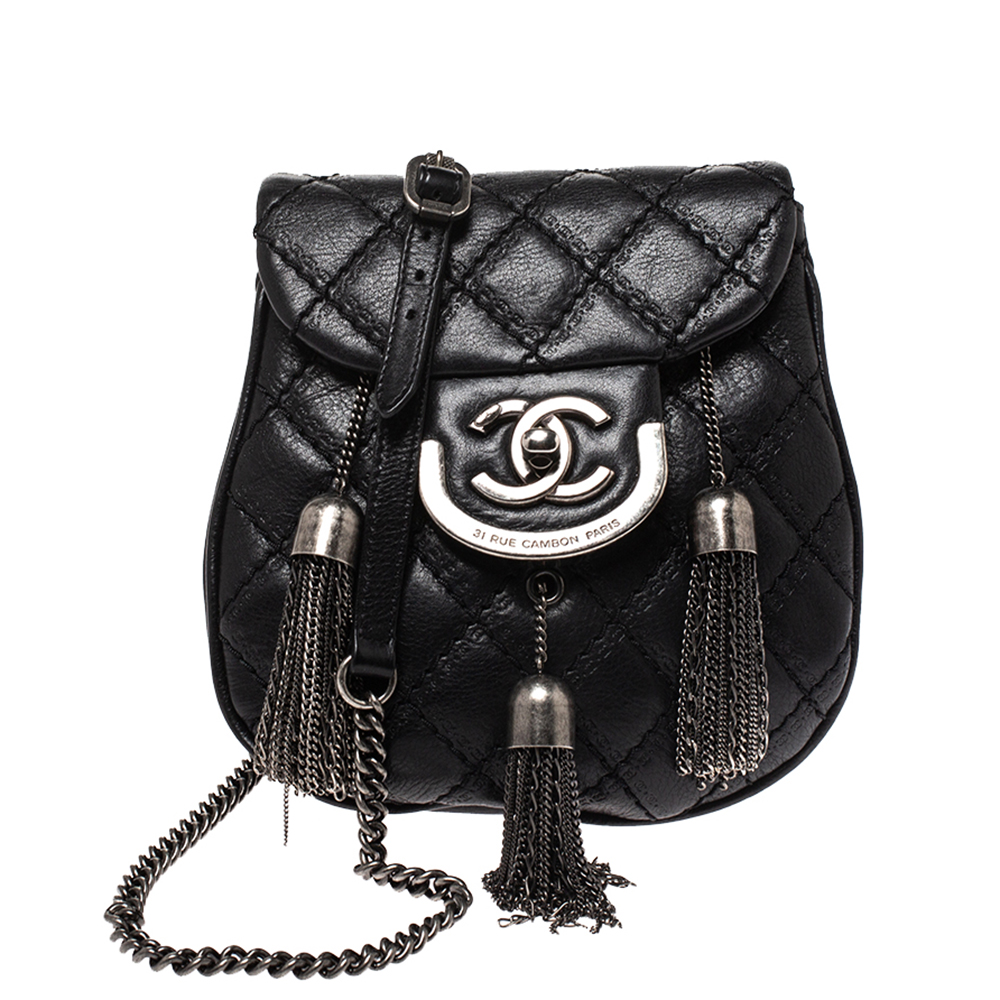 Chanel Black Leather Paris-Edinburgh Coco Sporran Crossbody Bag