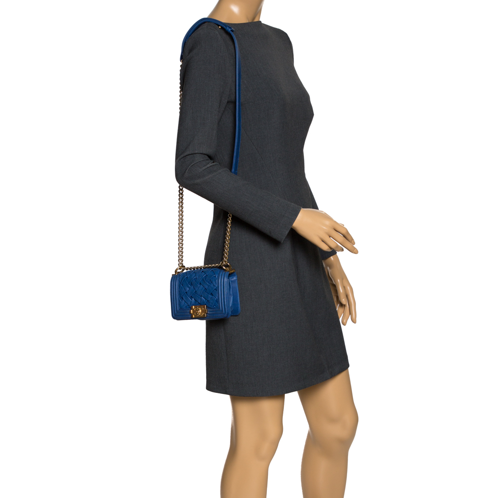 

Chanel Blue Woven Leather Mini Boy Flap Bag
