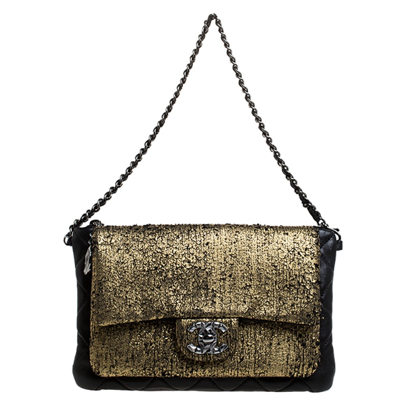 chanel bag black gold