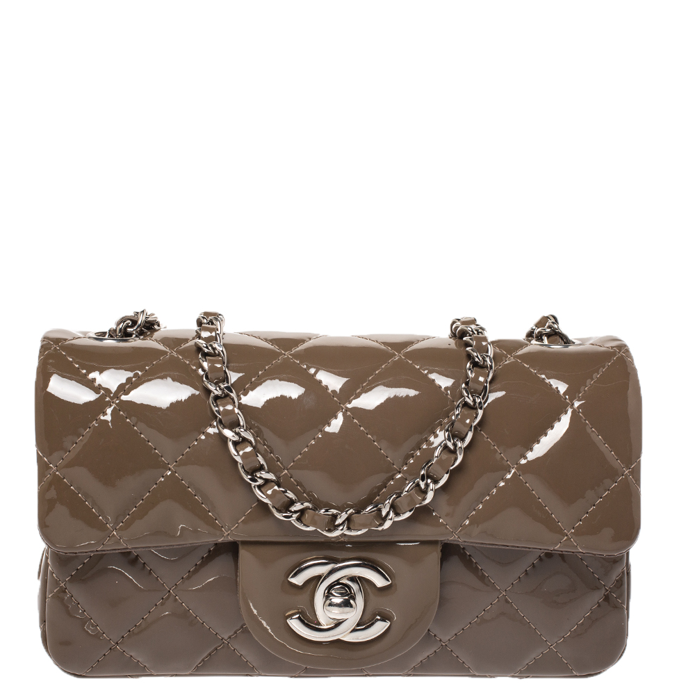 Chanel Brown Quilted Patent Leather New Mini Classic Flap Bag