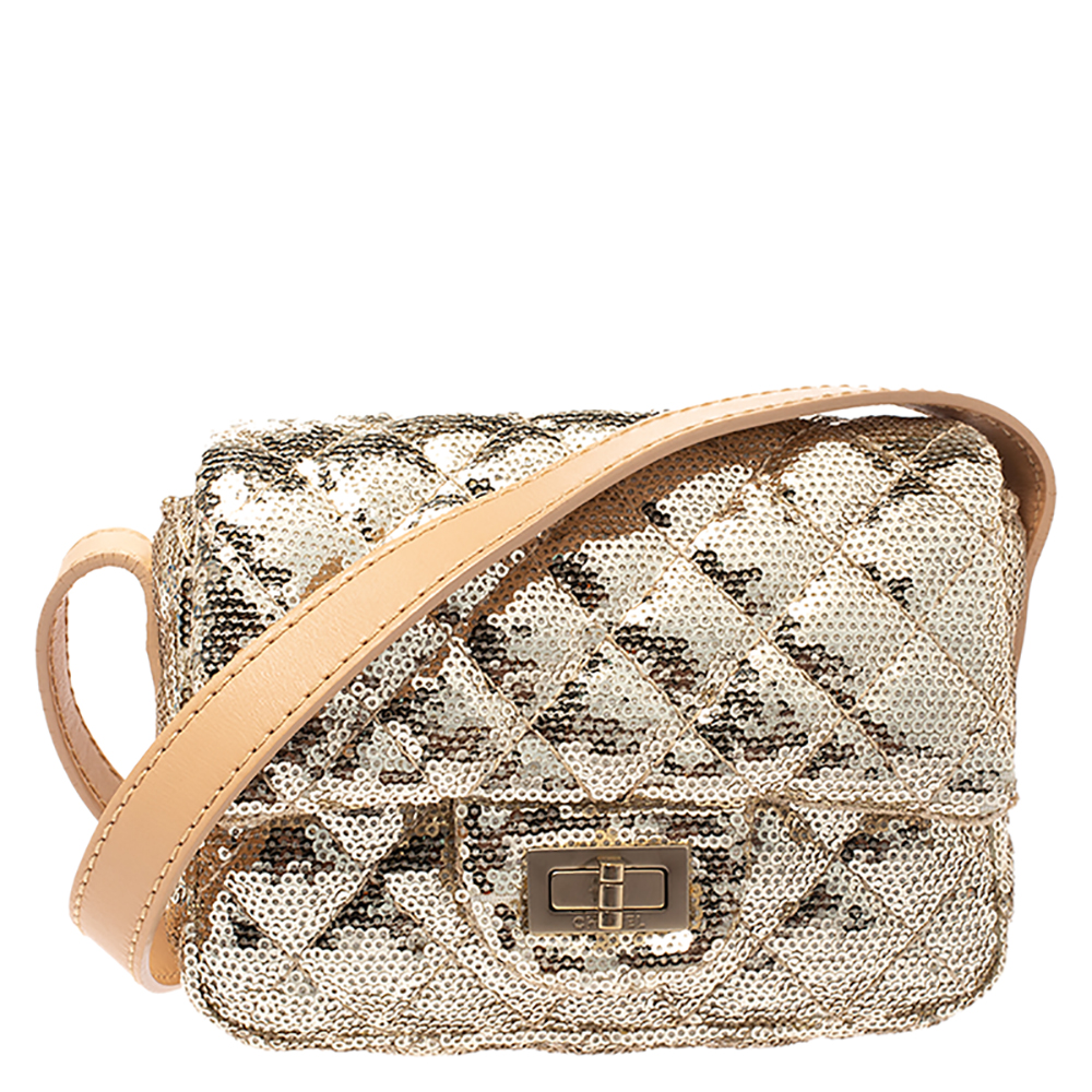 Pre Owned Chanel Metallic Gold Sequin Mini Reissue Bag