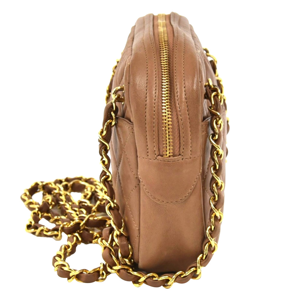 

Chanel Beige Quilted Lambskin Leather Double Pocket Small Shoulder Bag
