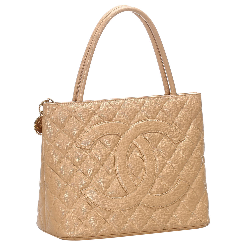 

Chanel Brown/Beige Caviar Leather Medallion Tote Bag