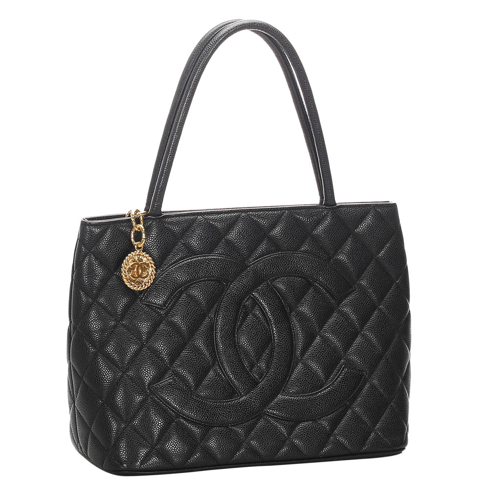 

Chanel Black Caviar Leather Medallion Tote Bag