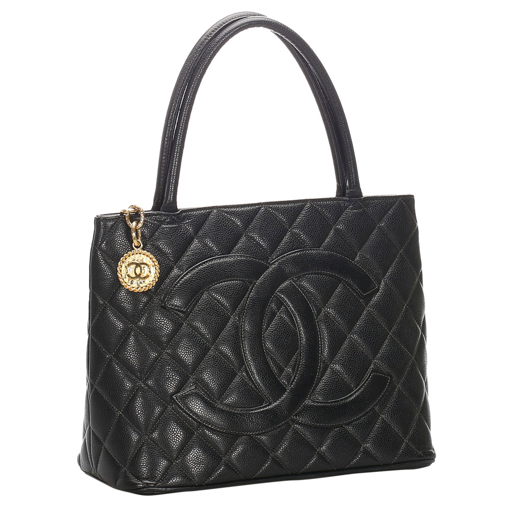 

Chanel Black Caviar Leather Medallion Tote Bag