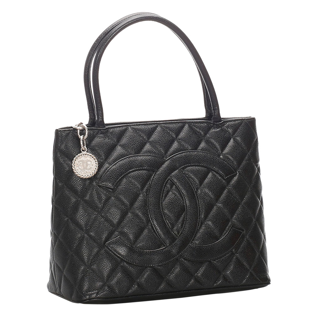 

Chanel Black Caviar Leather Medallion Tote Bag