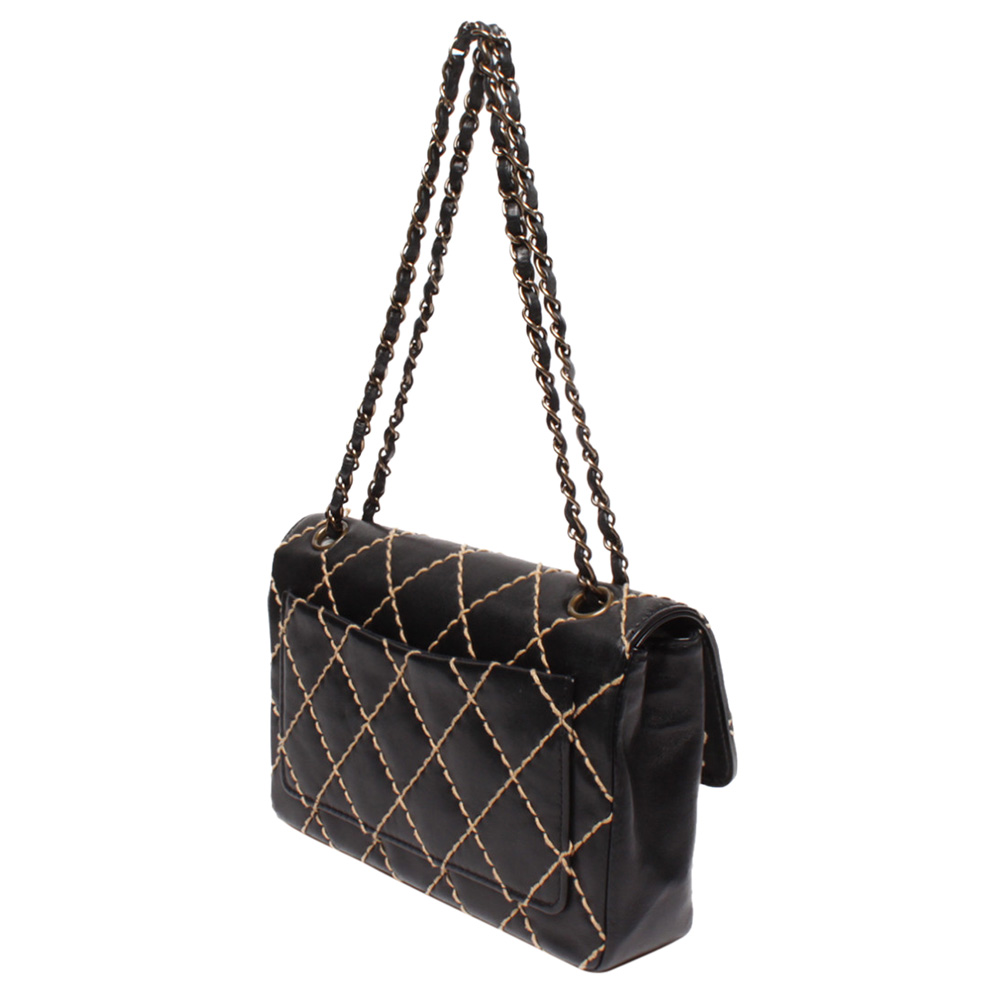 

Chanel Black Leather Wild Stitch Chain Shoulder Bag