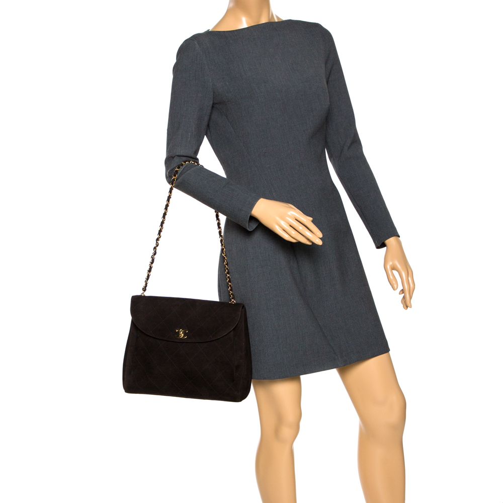 

Chanel Dark Brown Quilted Suede Vintage Flap Bag