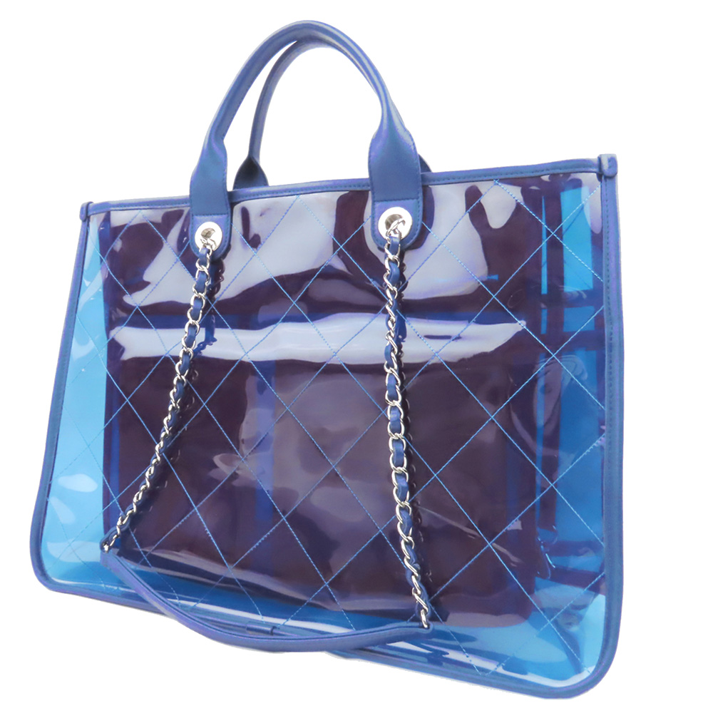 

Chanel Blue Vinyl 2018 Quilted PVC Medium Coco Splash Shopping Tote Bag