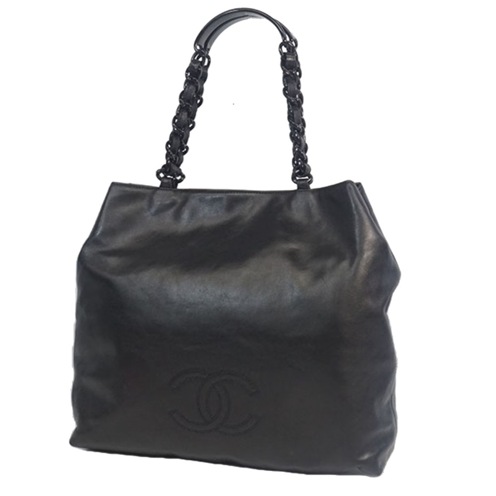 

Chanel Black Leather CC Vintage Chain Tote