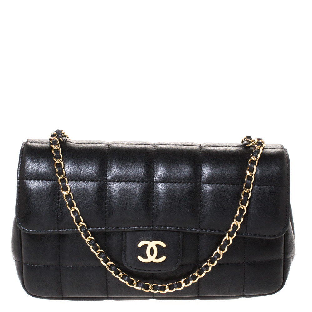 Pre Owned Chanel Black Chocolate Quilted Leather Flap Bag