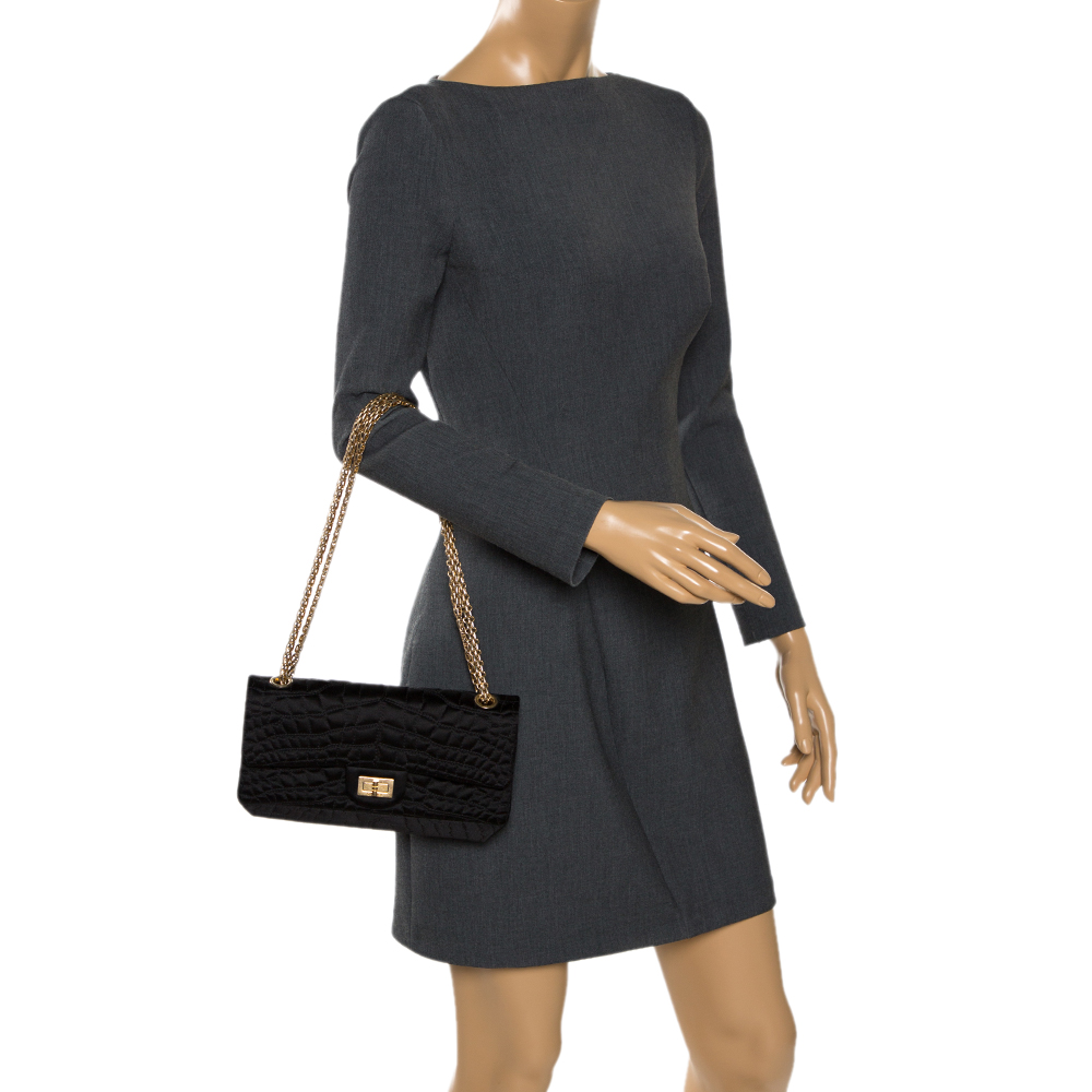 

Chanel Black Croc Satin Reissue 225 Flap Bag