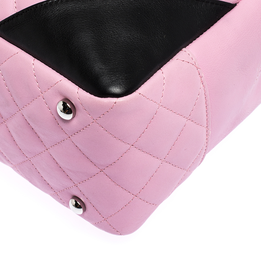 Black Calfskin Quilted Small Cambon Bowler Silver Hardware (Pink Inter
