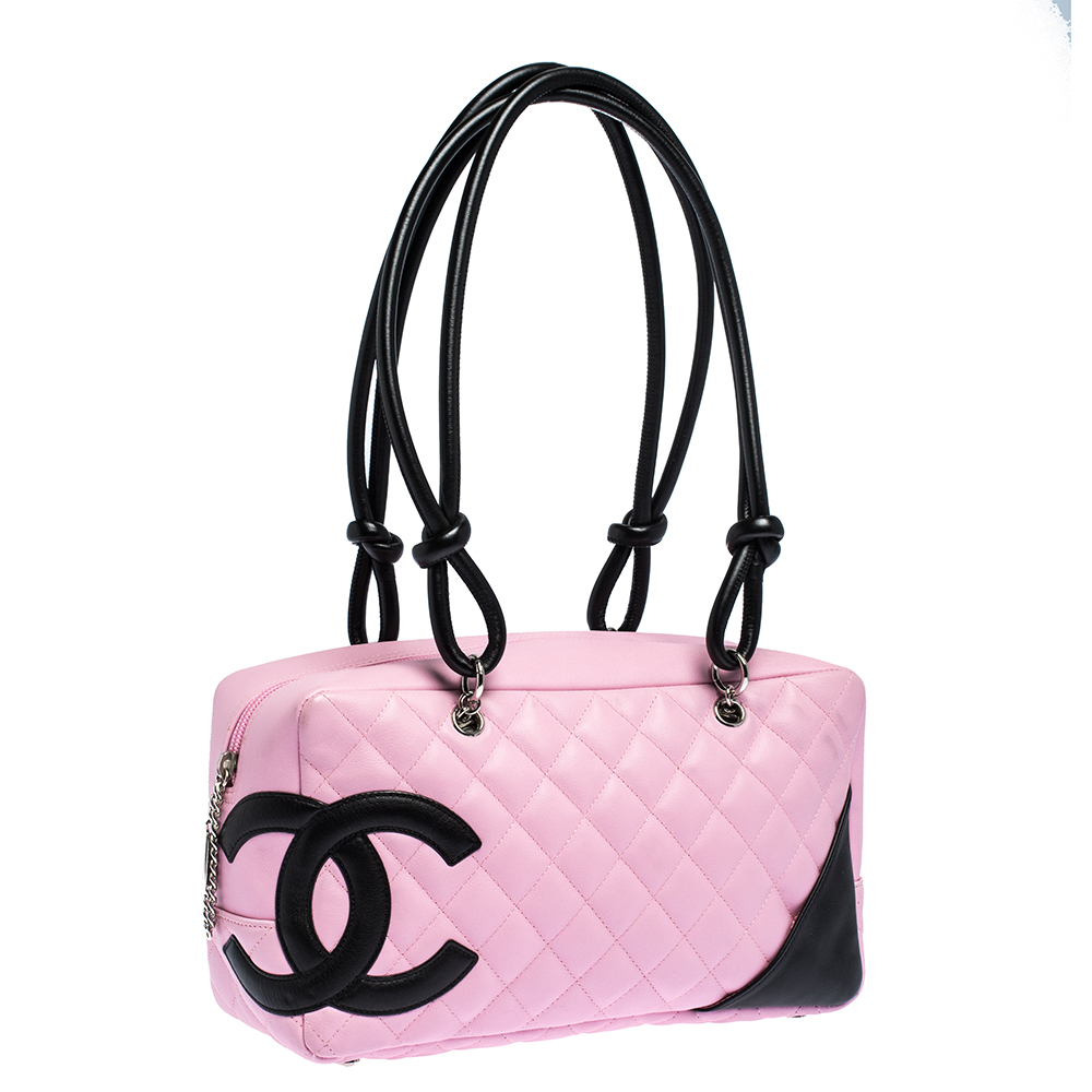 Chanel Pink/Black Quilted Leather Cambon Ligne Bag Chanel