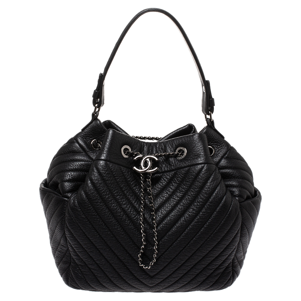 Chanel Black Chevron Leather Gabrielle Bucket Bag Chanel | The Luxury ...