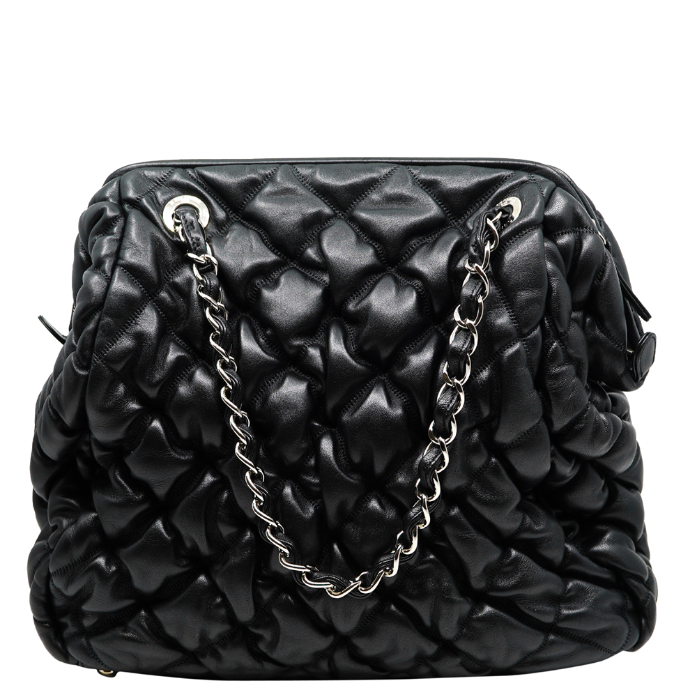 

Chanel Black Bubble Quilted Leather Bowler Bag