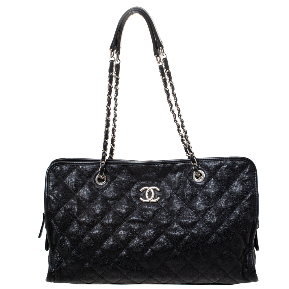 Chanel Black Quilted Caviar Leather Riviera Shopper Bag