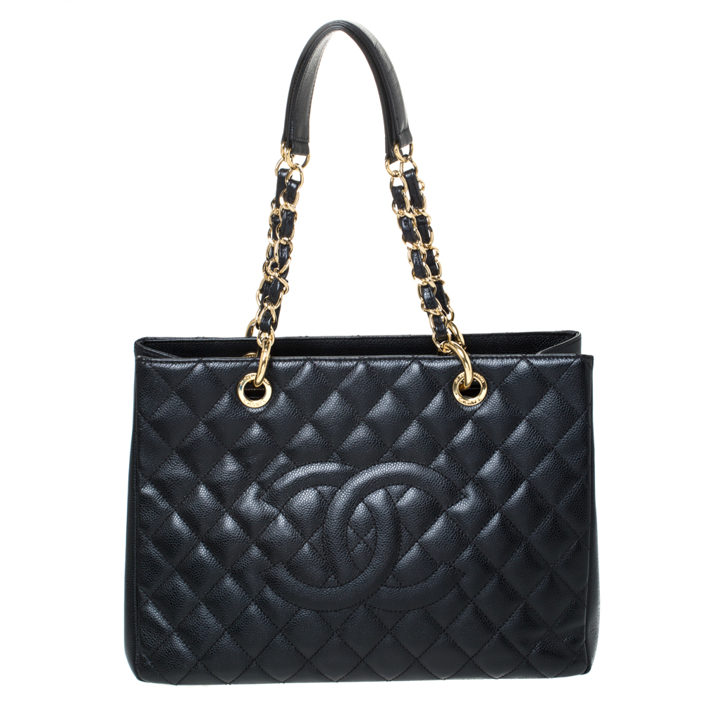 Pre Owned حقيبة يد شانيل "غراند شوبر" جلد كافيار أسود