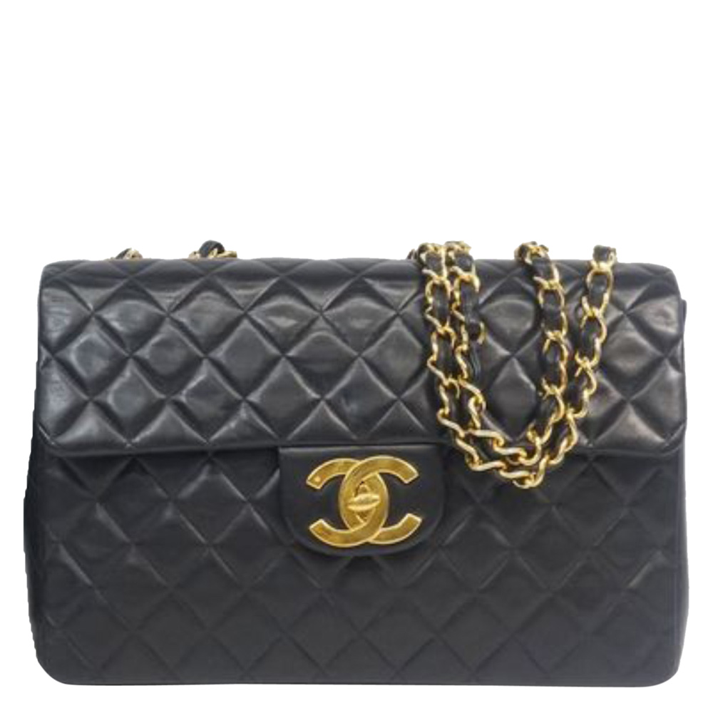 Chanel Black Quilted Lambskin Leather Classic Maxi Single Flap Bag
