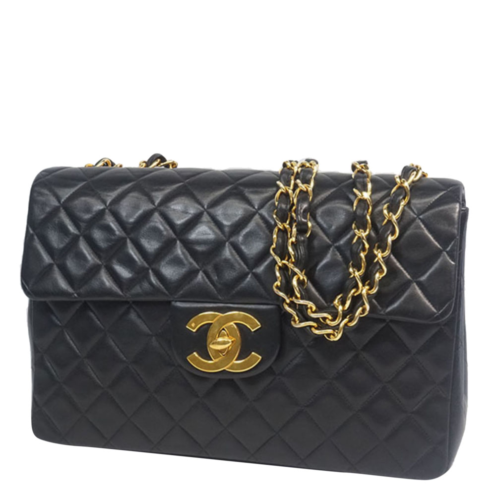 

Chanel Black Quilted Lambskin Leather Classic Maxi Single Flap Bag