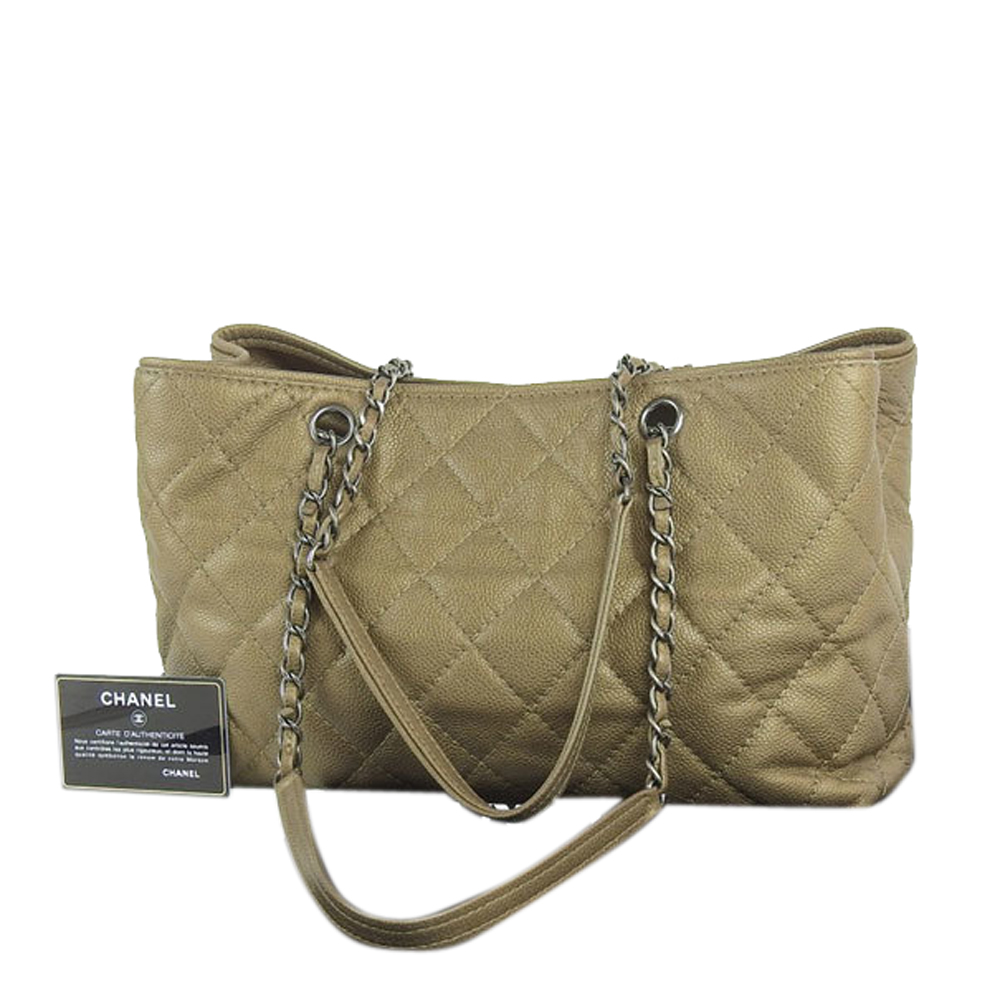 

Chanel Bronze Caviar Leather Chain Tote, Brown
