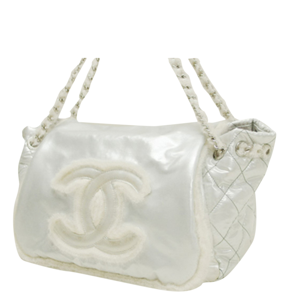 

Chanel Silver Nylon Canvas CC Stitch Flap Bag
