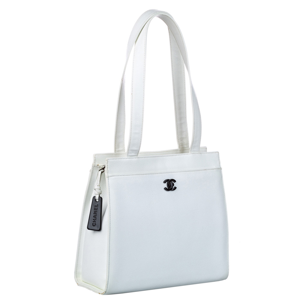 

Chanel White Caviar Leather CC Tote Bag