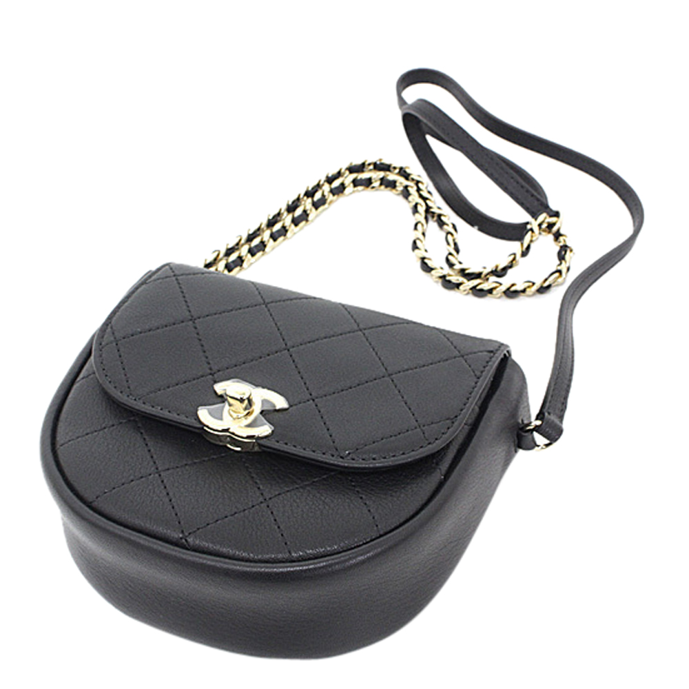 

Chanel Black Calf Leather Mini Half Moon Chain Shoulder Bag