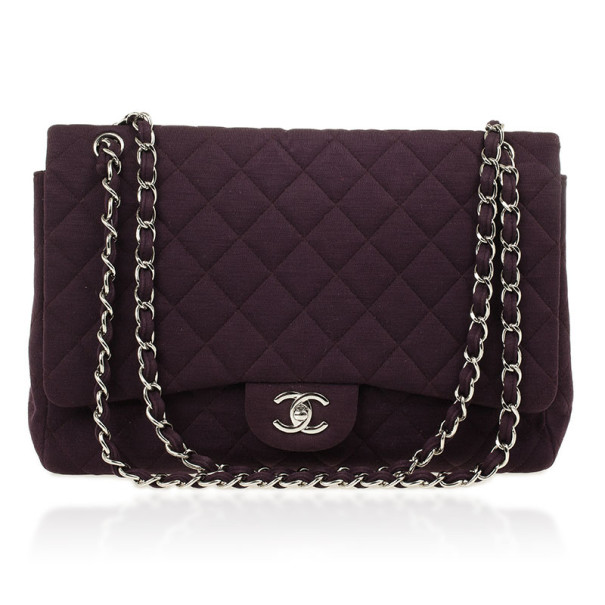 Pre Owned Chanel Purple Jersey Maxi Classic Flap Bag