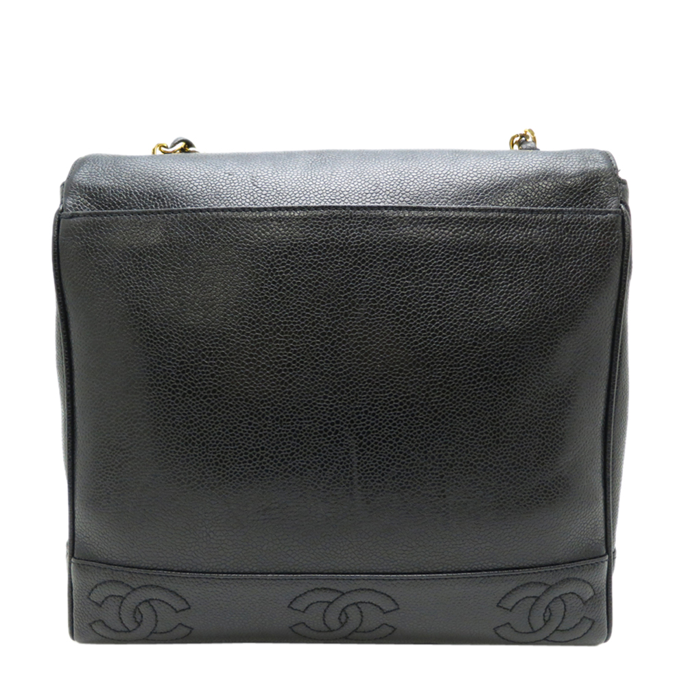 

Chanel Black Cavira Leather Vintage Shoulder Bag