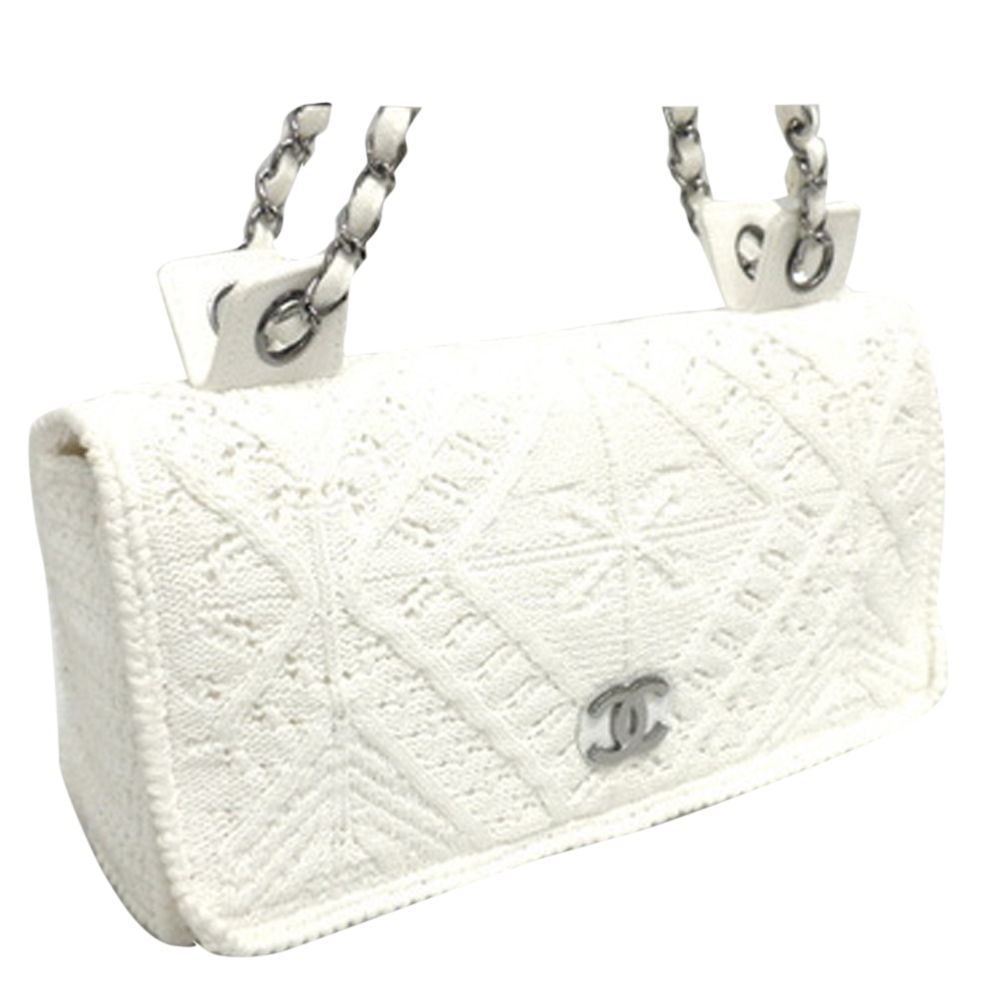 

Chanel White Cotton Classic Crochet Flap Bag