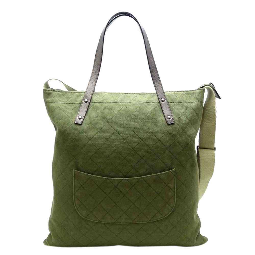 

Chanel Khaki Canvas Cruise Line Satchel, Green