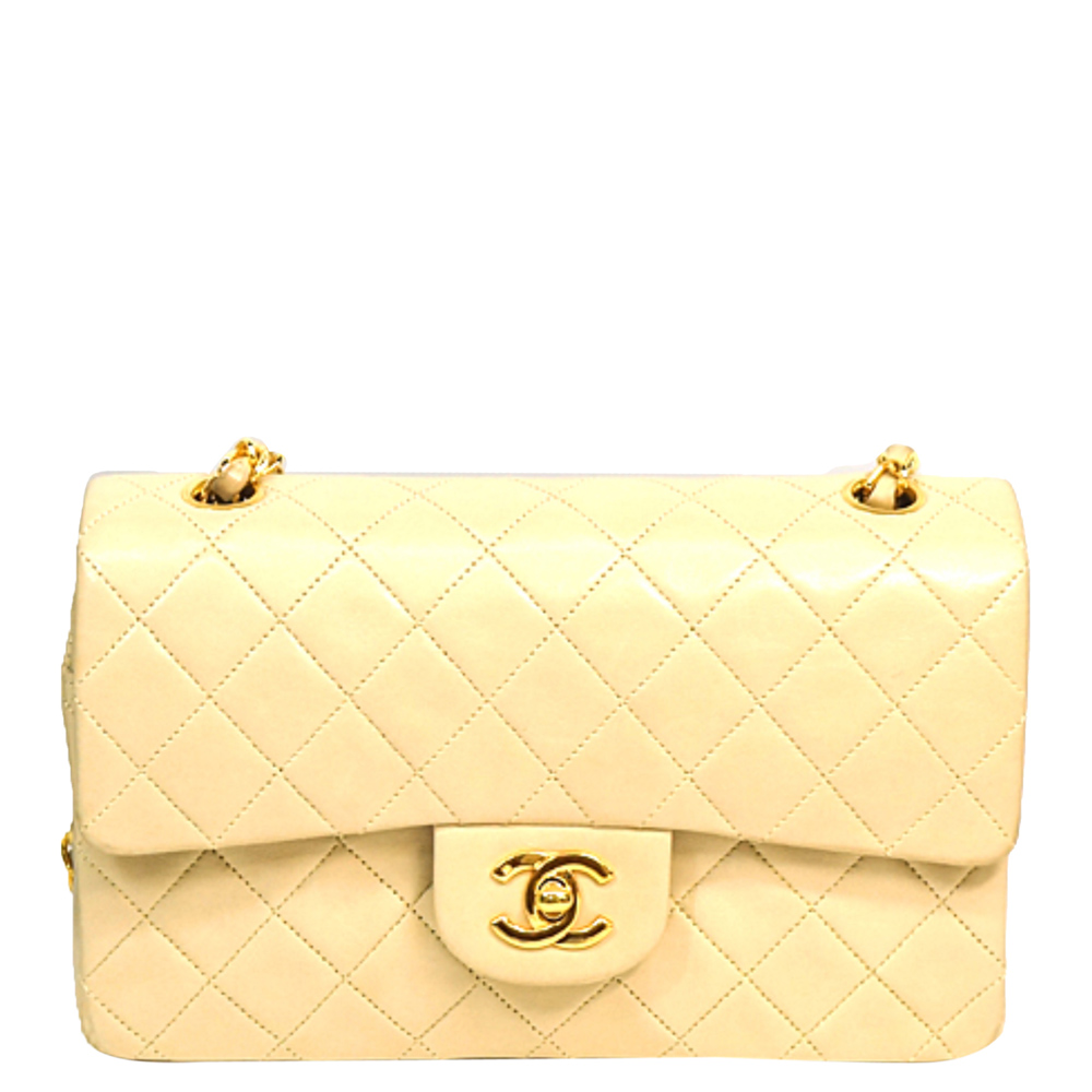 Pre Owned Chanel Brown Lambskin Leather Classic Small Double Flap Bag