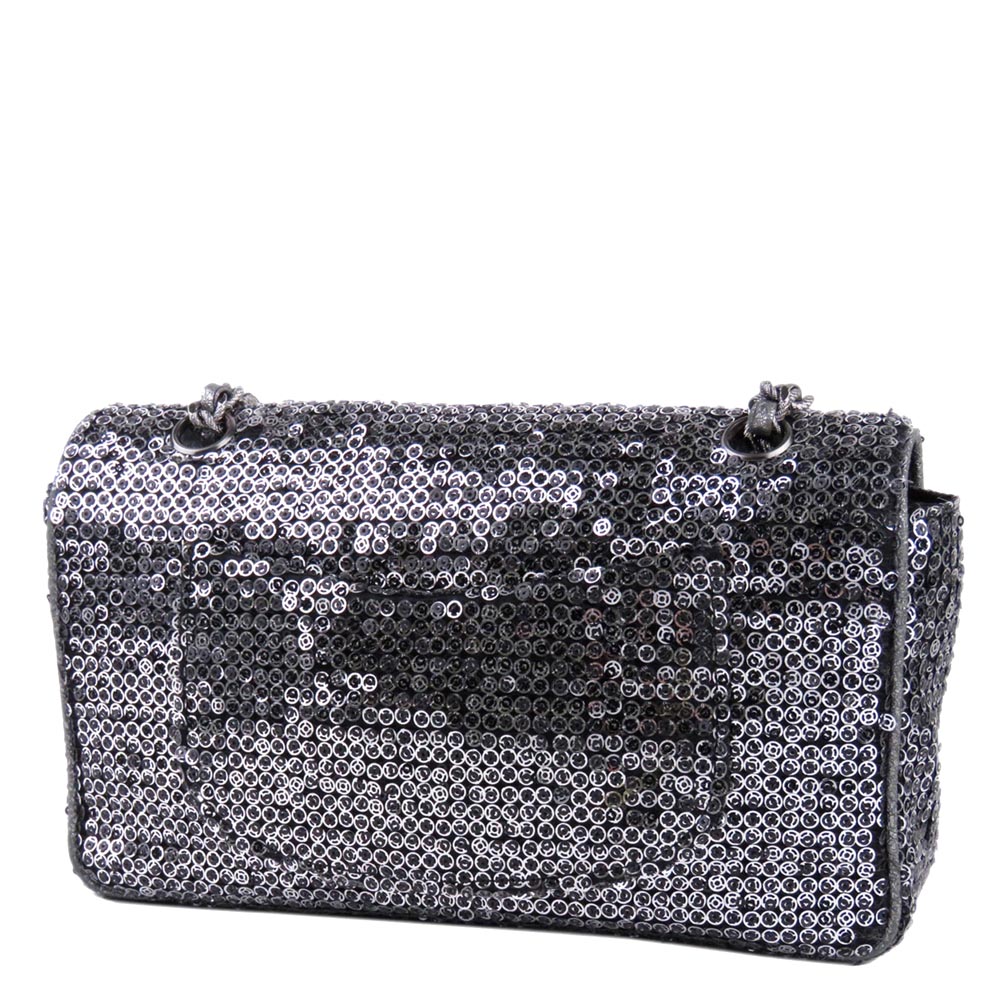 

Chanel Silver Sequin Fabric Medium Flap Bag