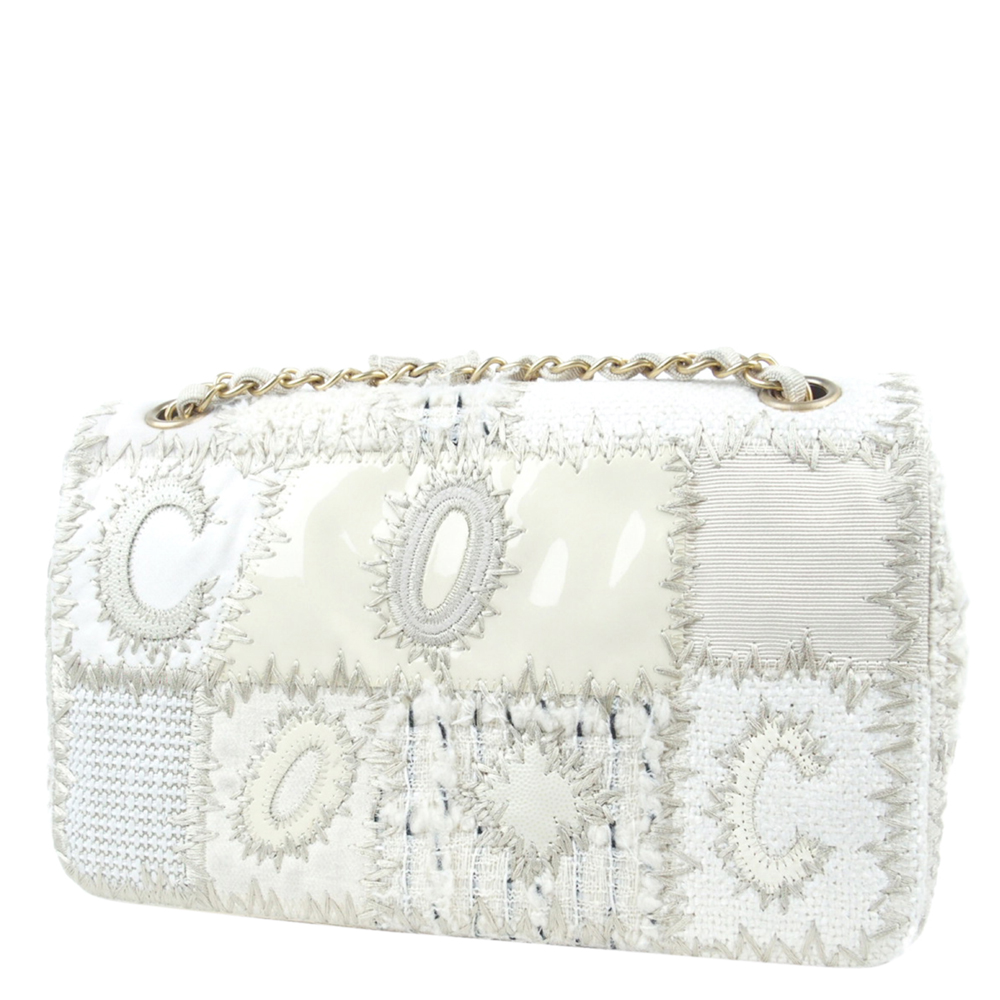 

Chanel White Tweed Medium Patchwork Flap Bag