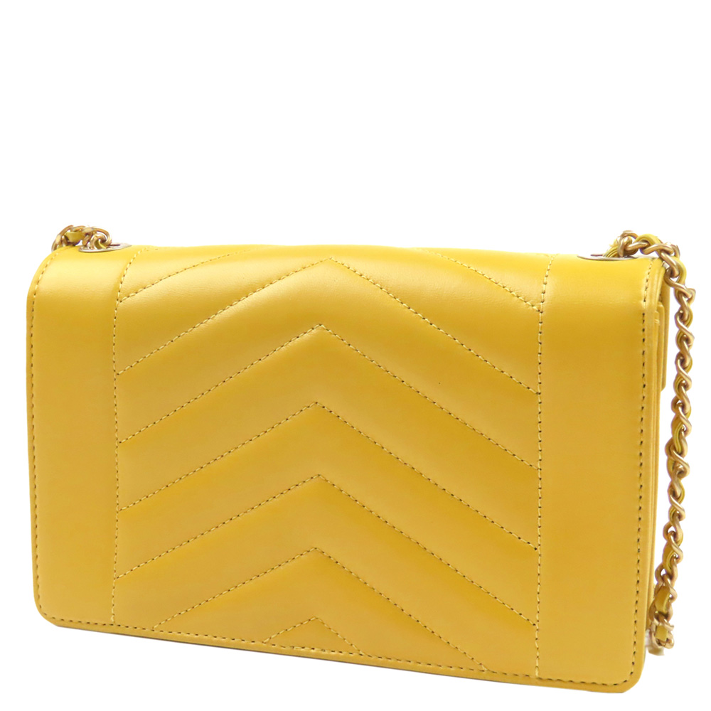 

Chanel Yellow Lambskin Leather Small Reversed Chevron Flap Bag