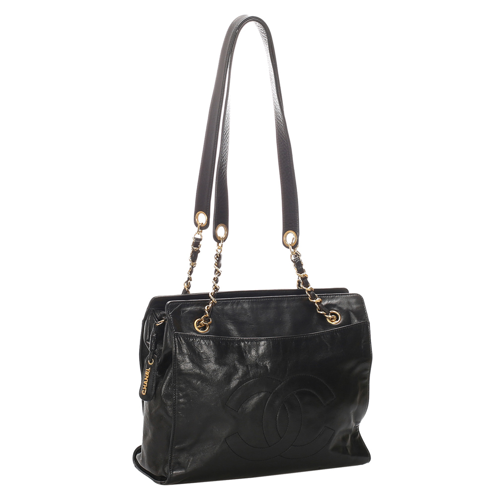 

Chanel Black CC Lambskin Leather Tote Bag