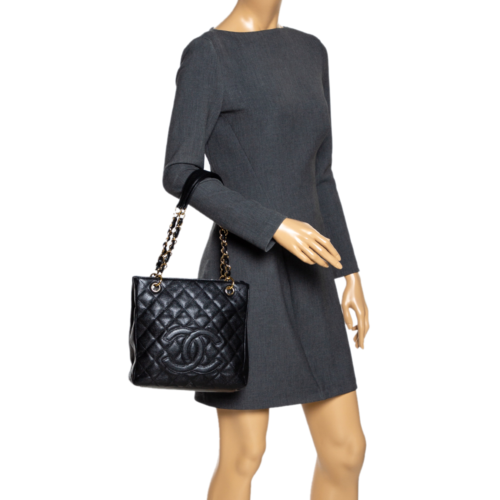 

Chanel Black Quilted Caviar Leather Petite Shopping Tote