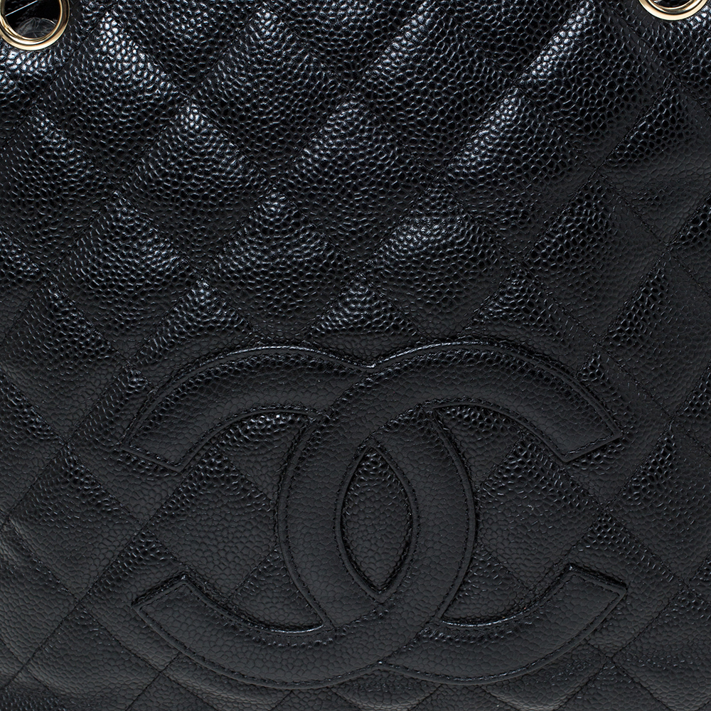 Chanel Black Quilted Caviar Leather Petite Shopping Tote Chanel