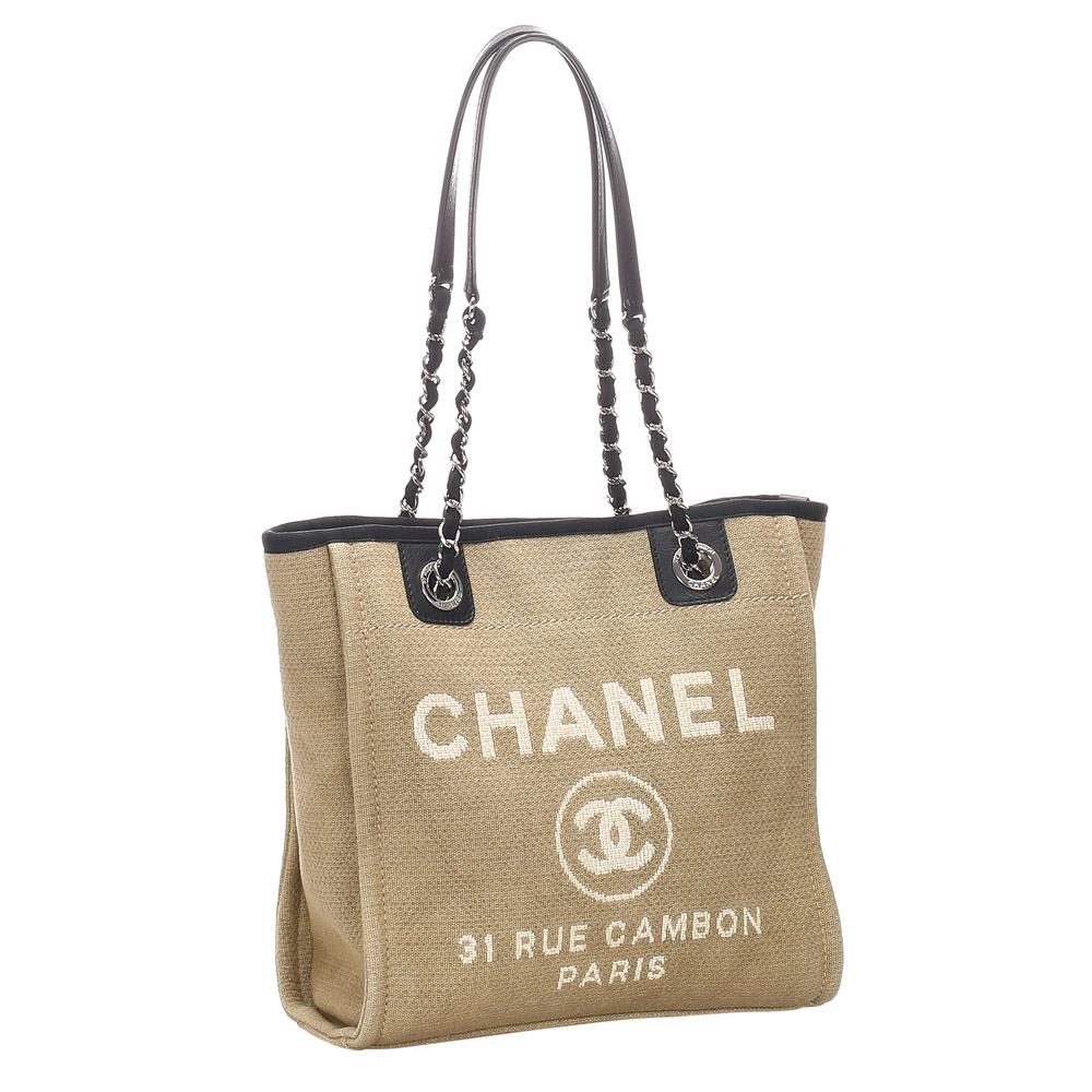 

Chanel Brown Canvas Small Deauville Tote Bag, Beige