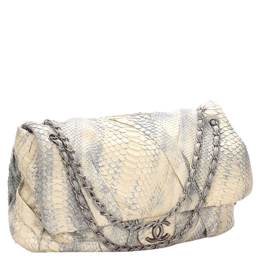 

Chanel White/Blue Python Leather Jumbo  Twisted Flap Bag