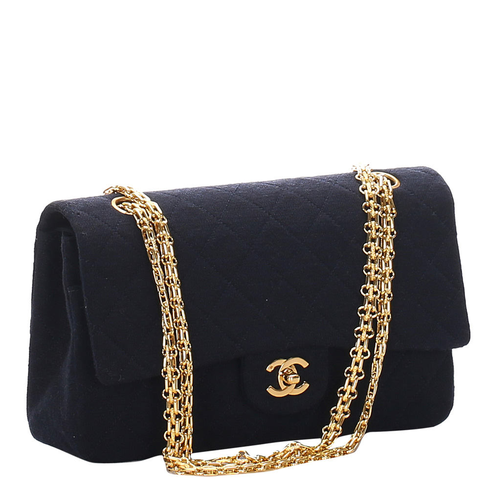 

Chanel Blue/Dark Blue Cotton Classic Medium Double Flap Bag