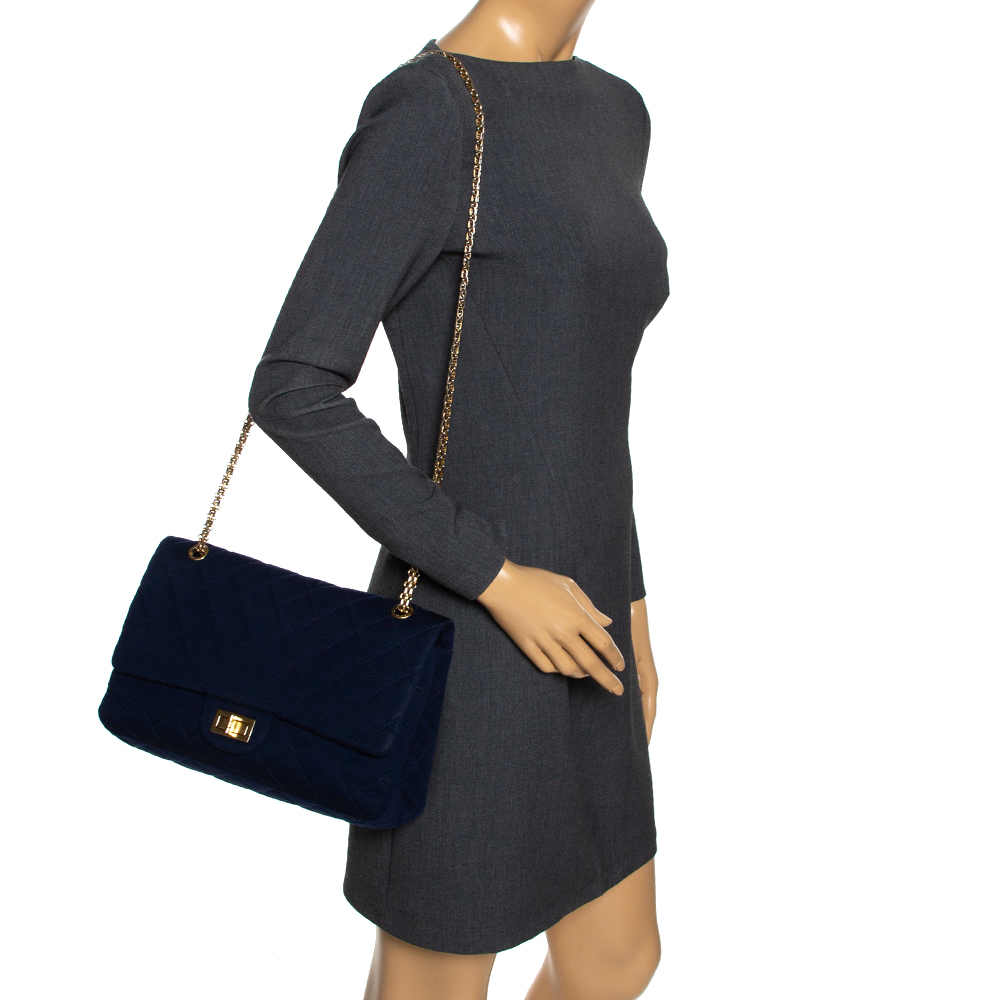 

Chanel Navy Blue Quilted Jersey Reissue 2.55 Classic 227 Flap Bag