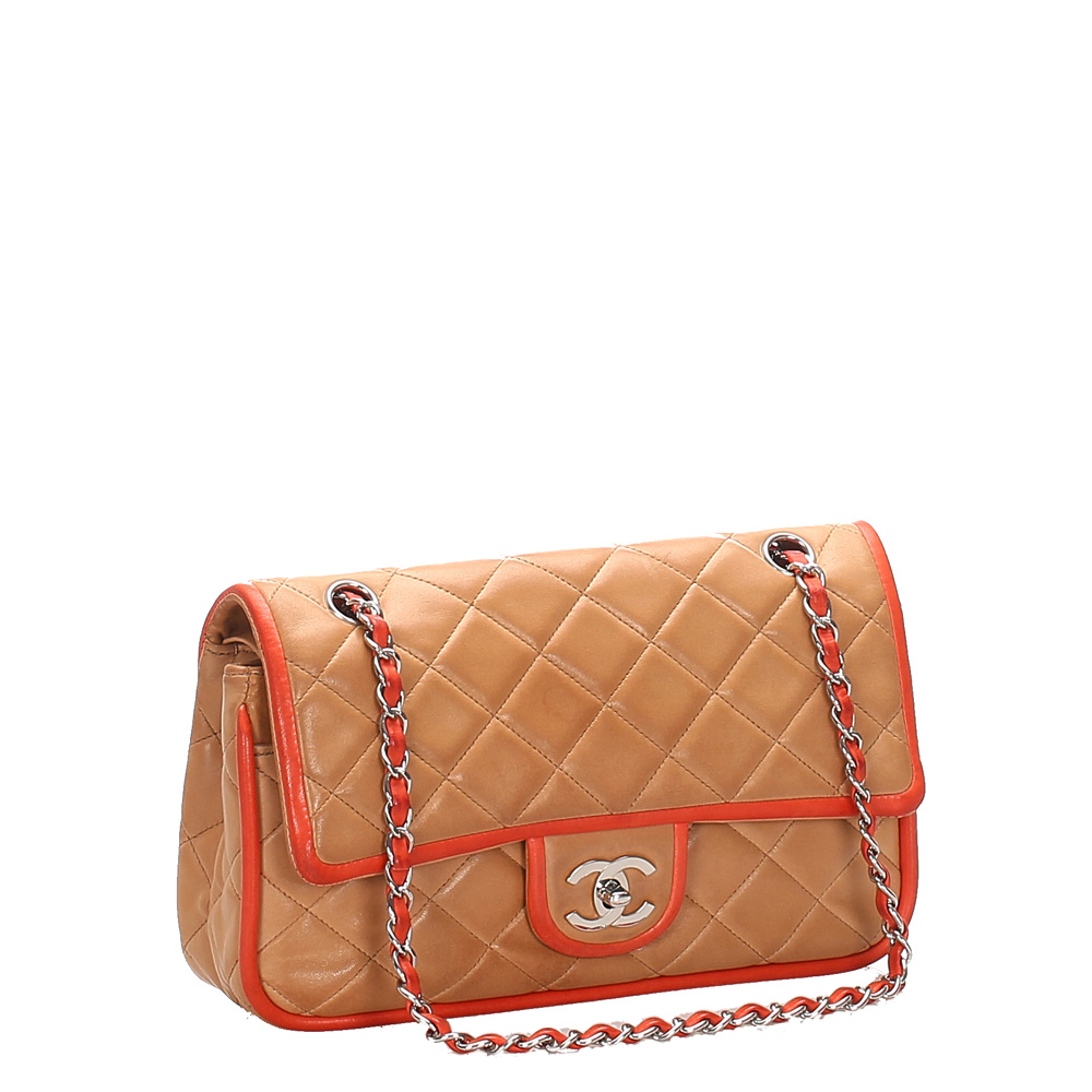 

Chanel Brown Quilted Leather Medium Double Flap Bag, Beige