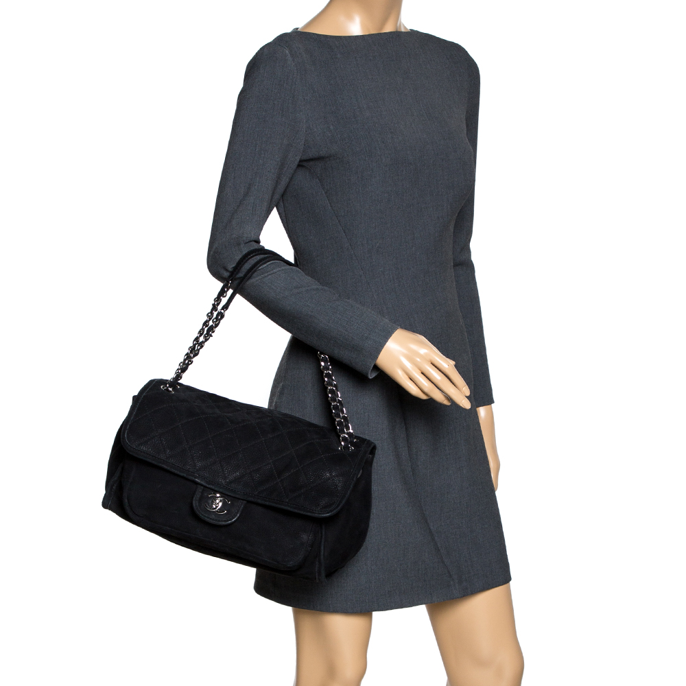 

Chanel Black Quilted Nubuck CC Flap Shoulder Bag