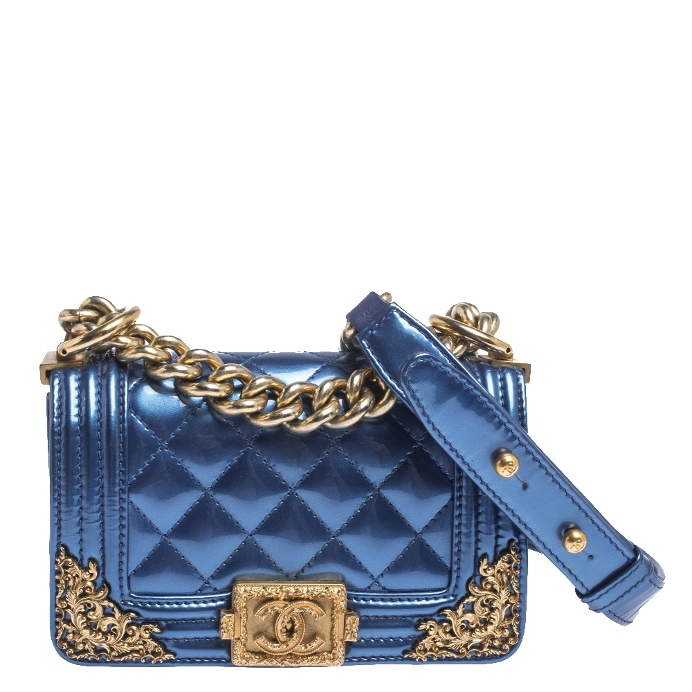 Chanel Royal Blue Patent Leather Mini Paris Dallas Boy Flap Bag