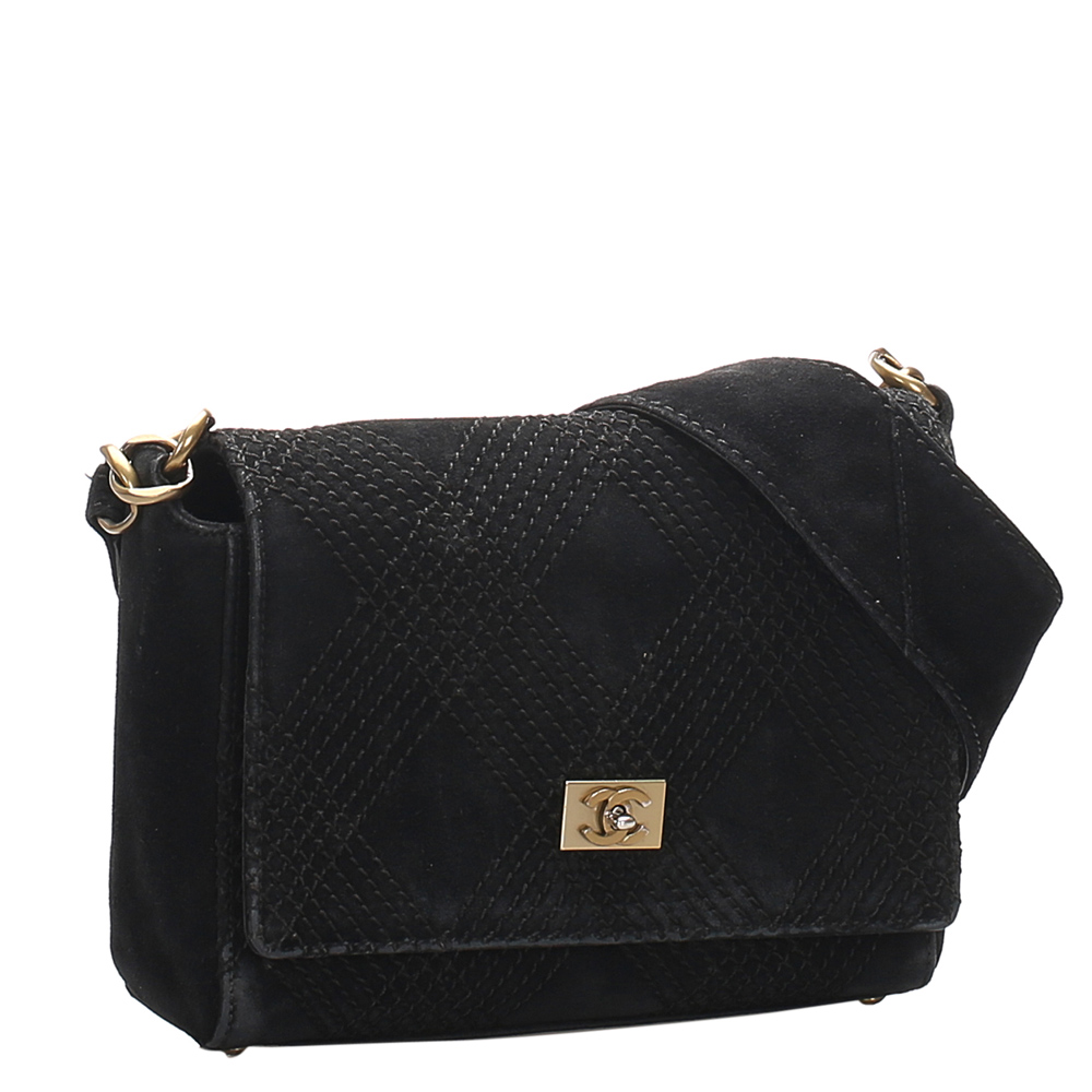 

Chanel Black Wild Stitch Suede Leather Shoulder Bag